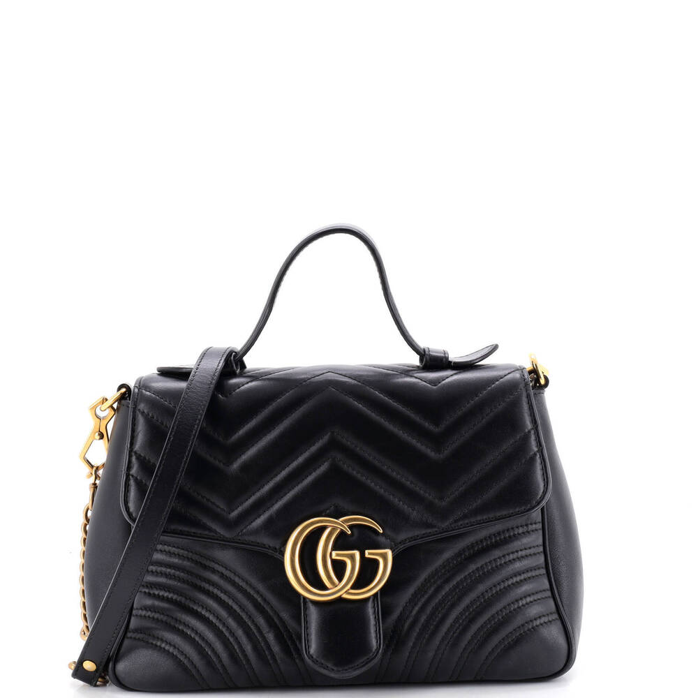 Gucci Small GG Marmont Top Handle Flap Bag Matelasse Leather